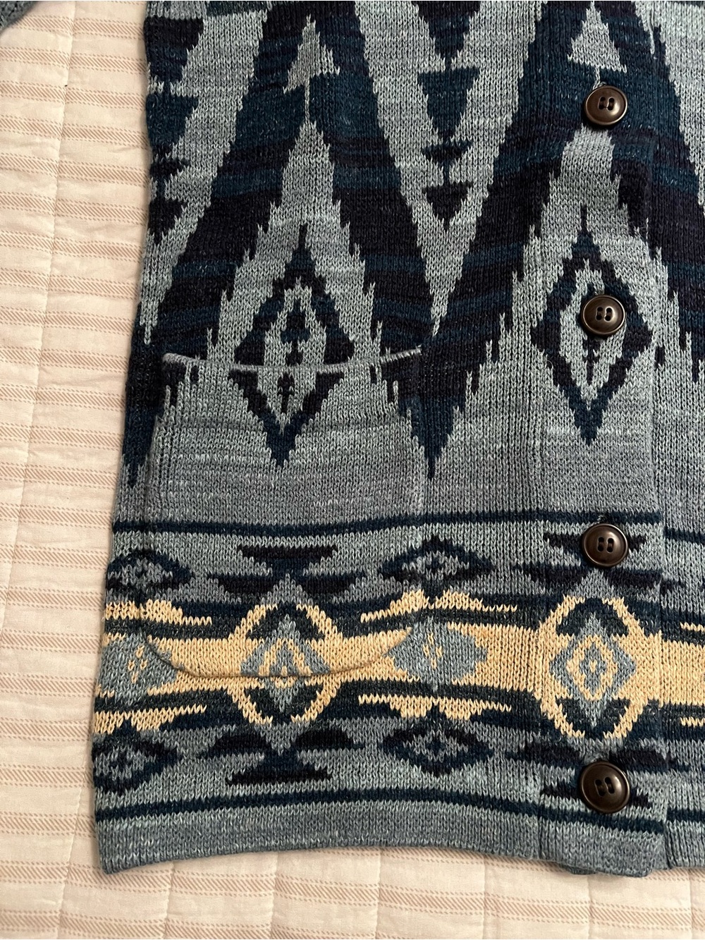 Ralph Lauren Blue and Navy Patterned Shawl-Collar Cardigan - Picture 5 of 9